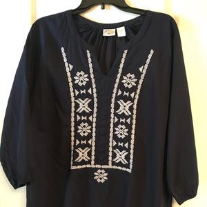 Navy & White Peasant Boho Tunic Top XL